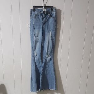 Chic Light Blue Distressed Flare Jeans